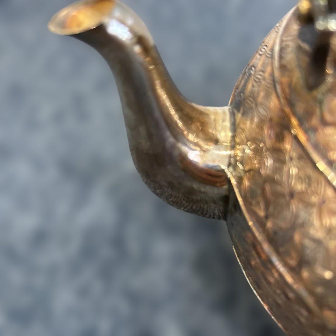 純銀製 金蘭模様彫 蕾摘 湯沸 銀瓶 工芸品 美術品 煎茶道具