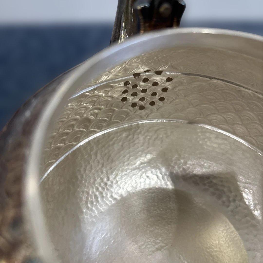 純銀製 金蘭模様彫 蕾摘 湯沸 銀瓶 工芸品 美術品 煎茶道具