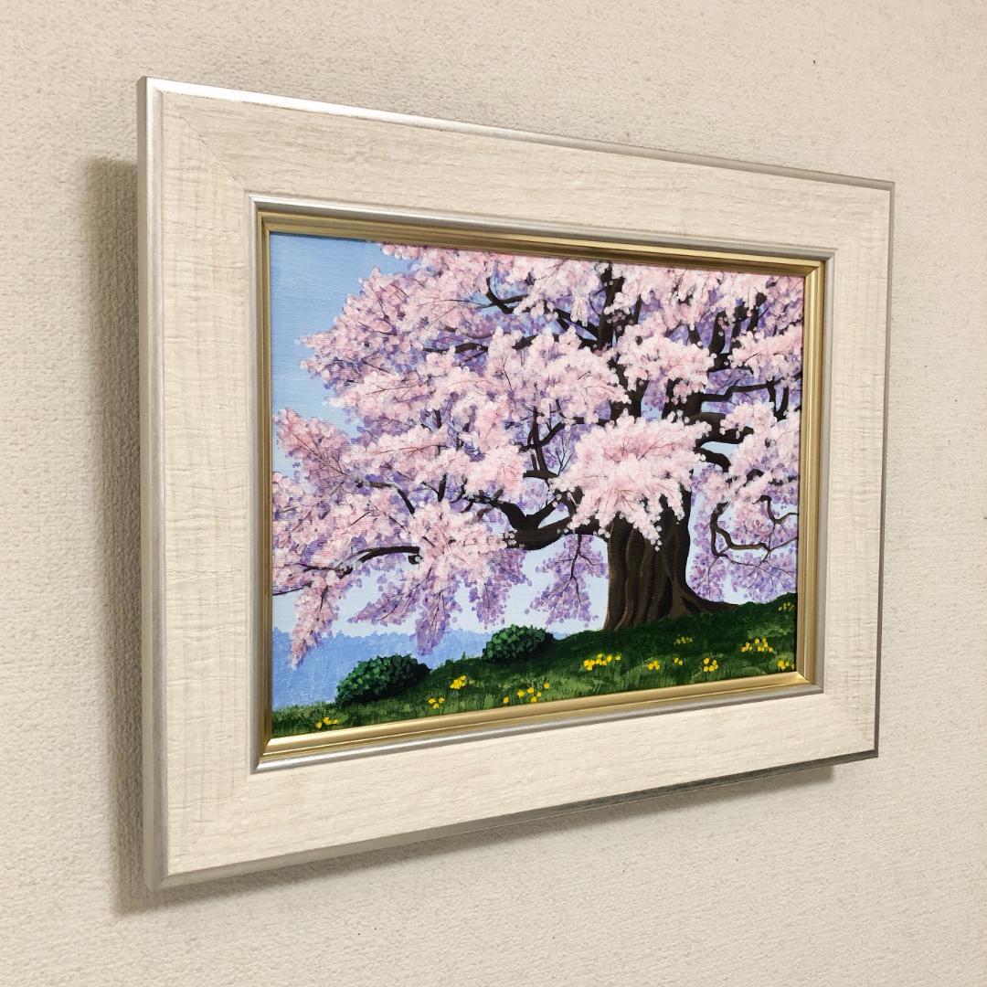 アクリル画　原画　「醍醐の桜04」額縁付　F4サイズ　キャンバス　風景画