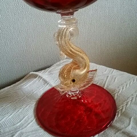 美品　ヴェネツィアガラス　イルカ足つきコンポート