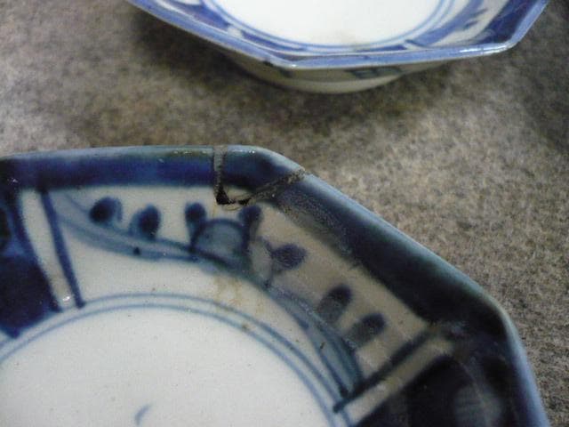 伊万里 草花文 染付 八角 豆皿 4枚 [B31346]