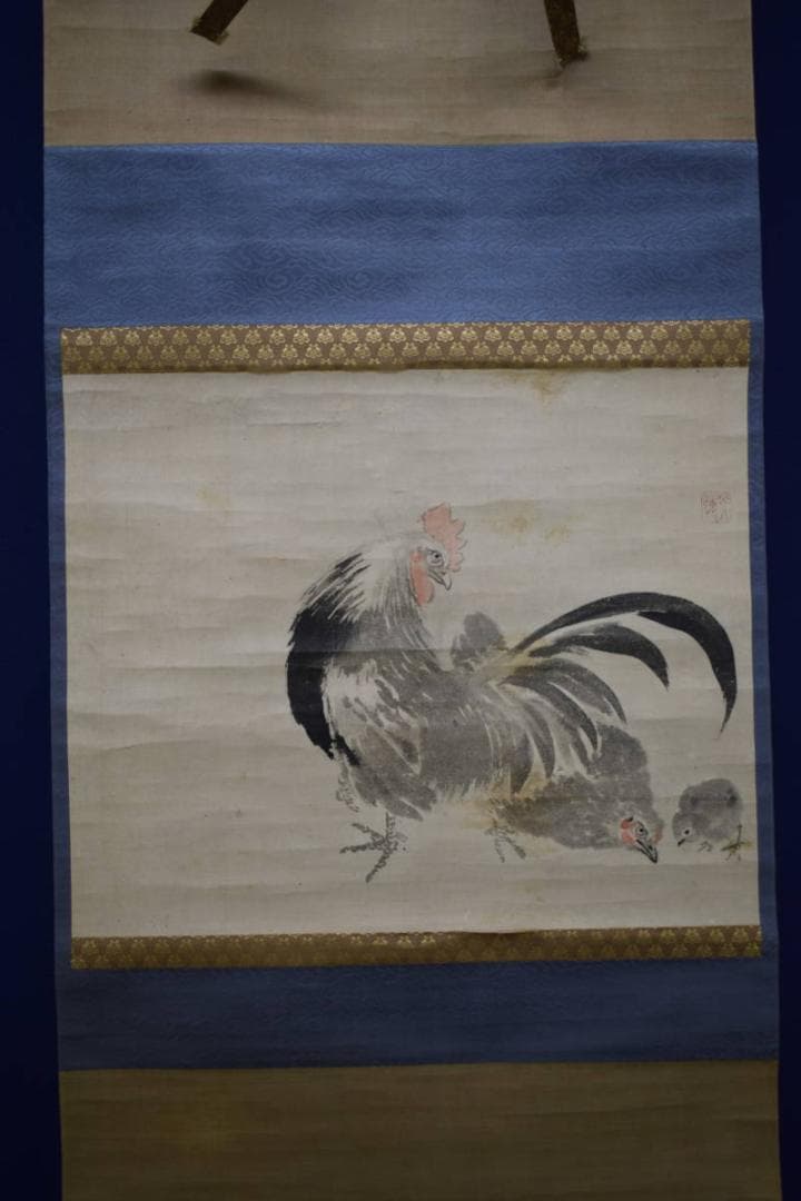 真作/英一蝶/鶏之図/布袋屋掛軸HG-454