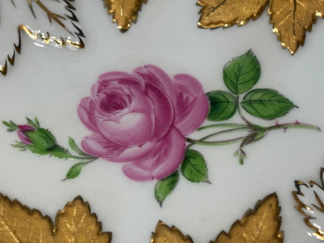 マイセン　グランツゴールドレリーフ皿　ピンクローズ　一級品　アンティーク　希少品