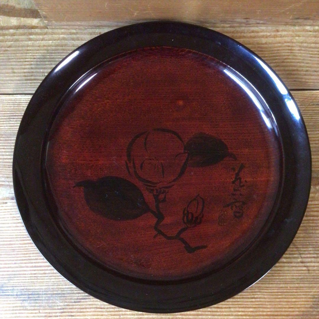 No4388 二代真清水蔵六(泥中庵) 椿図　菓子盆　共箱　送料無料