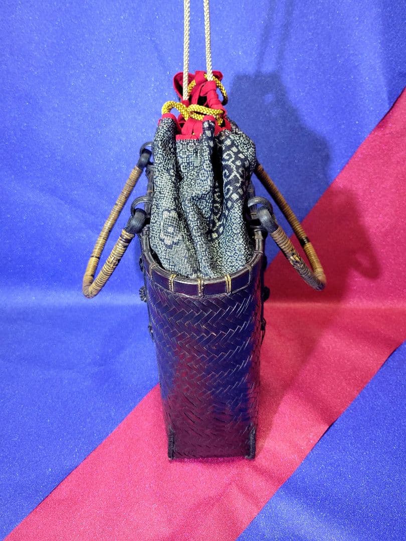 竹編みバッグ　大島紬内張り　茶道具　竹細工