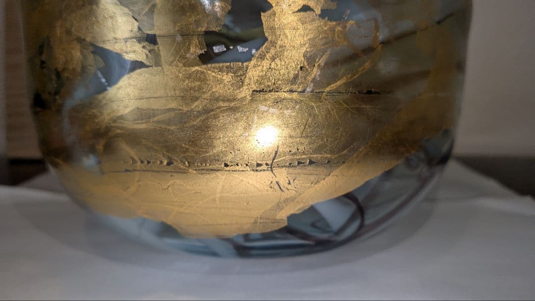 『中尾羊古』ガラス水指　茶道具　共箱　金ギヤマン義山　アトリエ羊古　吹きガラス