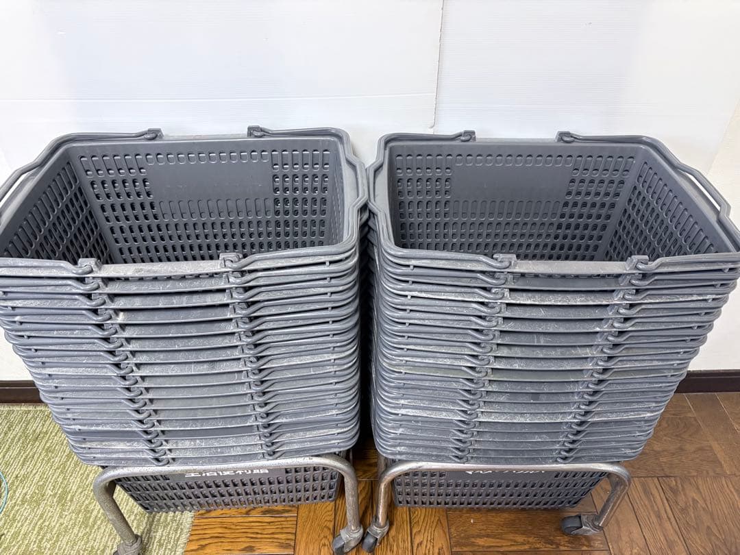 業務用 買い物かご35個＋キャスター台2台セット 店舗用品 中古