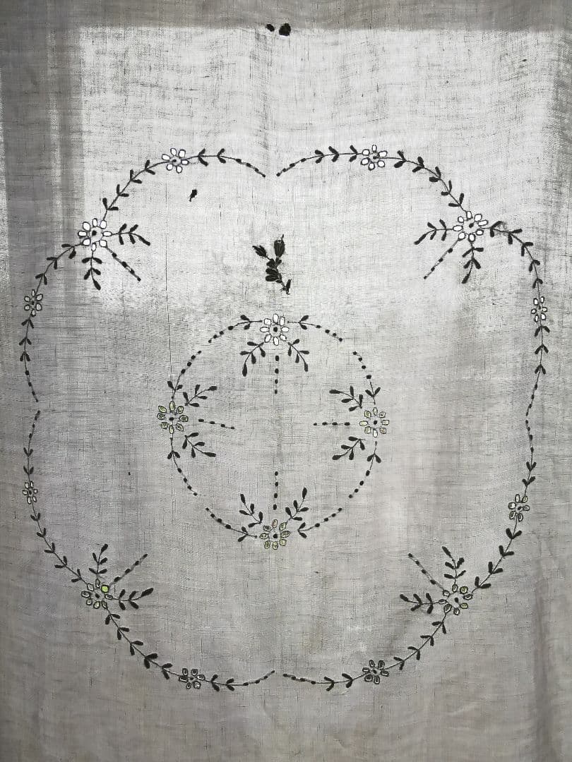 アンティーク カットワーク ニードルポイントローズ 薔薇 花刺繍リネン大判クロス