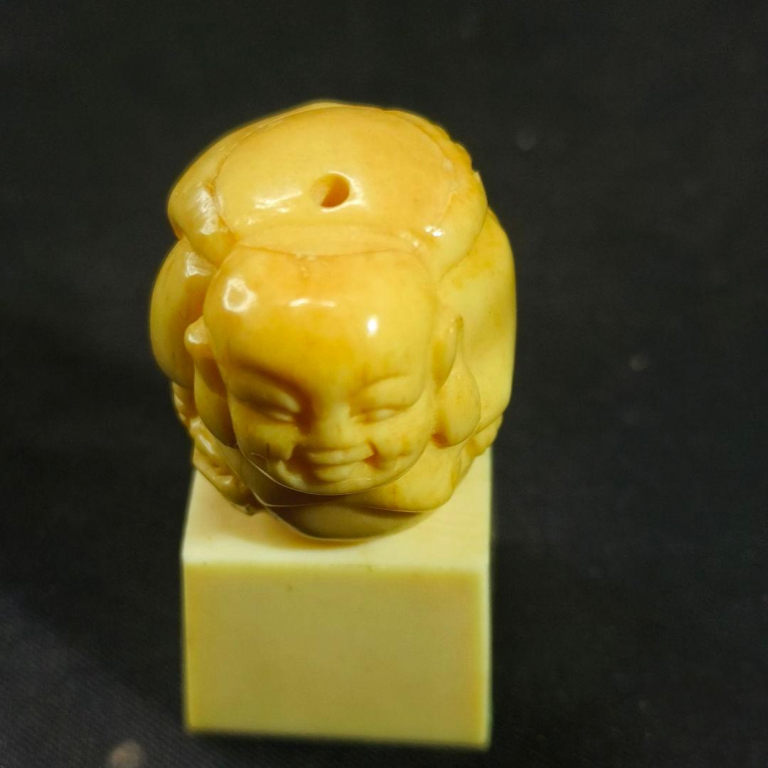 江戸骨董 根付 布袋様 無銘 縞模様彫刻か 貴重材 時代物 蒐集家放出古美術美品