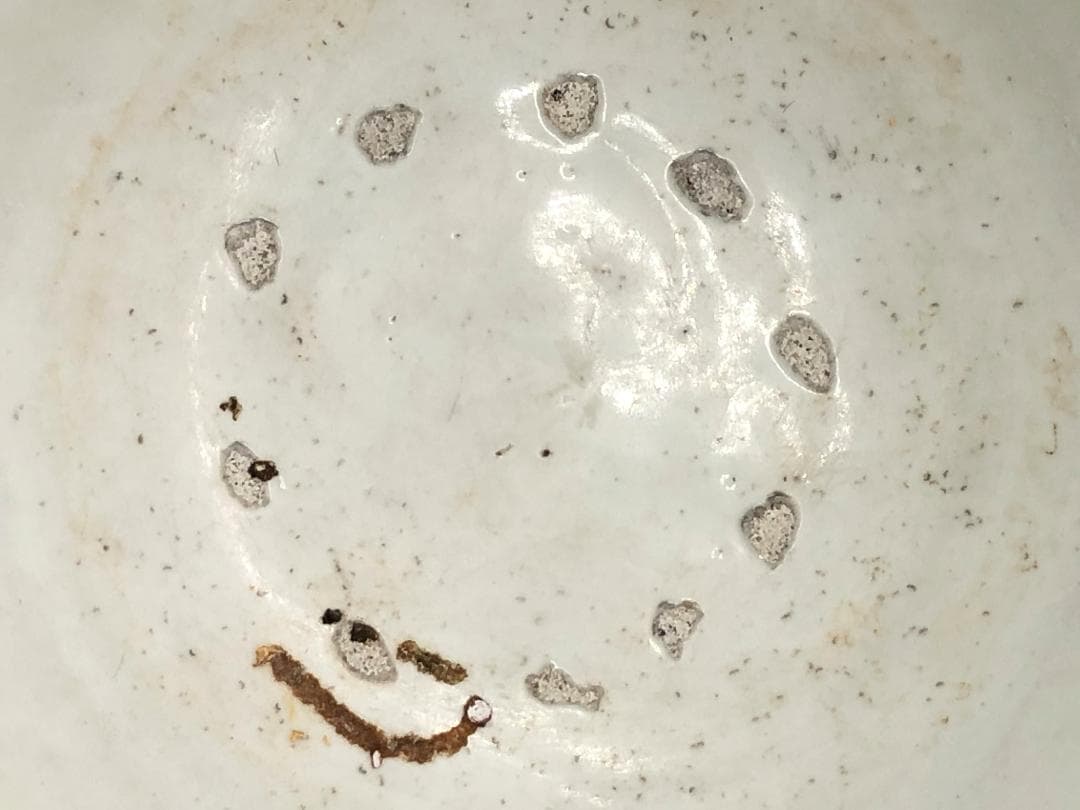 【 瀬戸染付草花文水鉢 】　目跡１０個　江戸期瀬戸焼