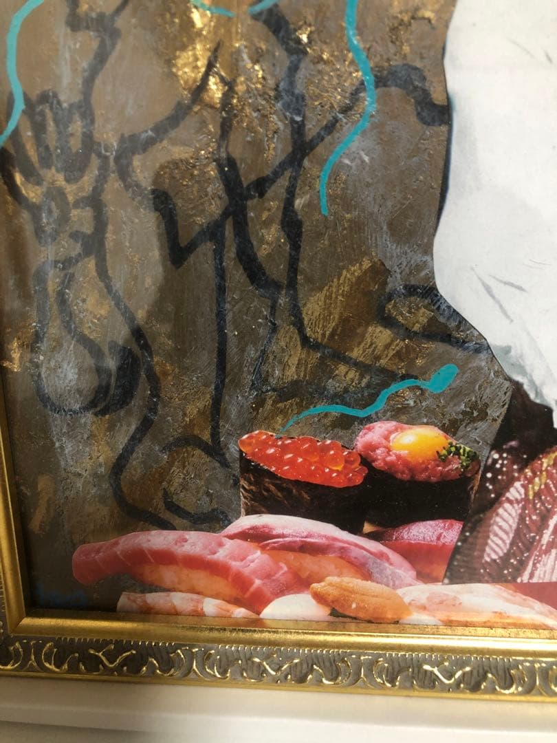 根本敬　直筆　ドローイング　コラージュ　作品　額付き