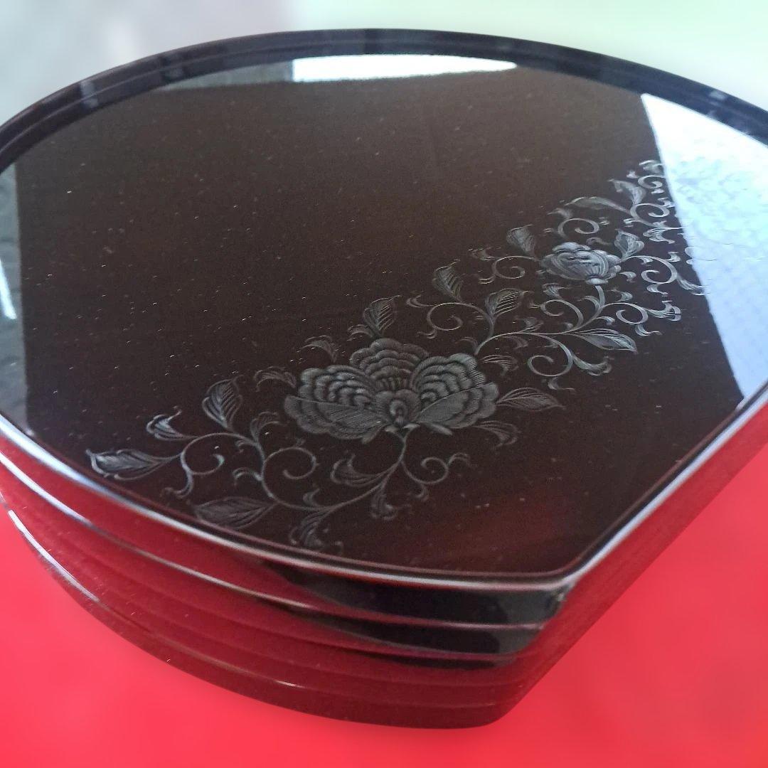 【輪島塗　五島屋謹製　尺2 半月膳×5客】布着本堅地　沈黒　西村国峰作　未使用品