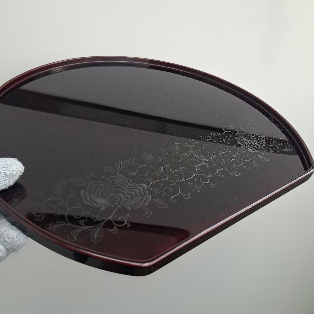 【輪島塗　五島屋謹製　尺2 半月膳×5客】布着本堅地　沈黒　西村国峰作　未使用品