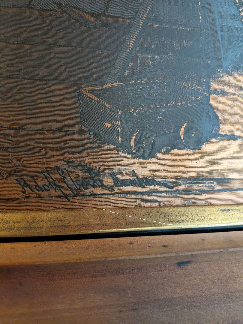 犬と人間のリアリズム絵画 木製フレーム