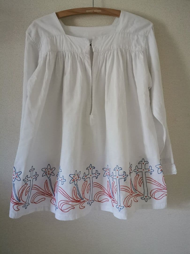 アンティークニードルワーク司祭服 クロッカス♱手刺繍 クリスチャンリネンスモック