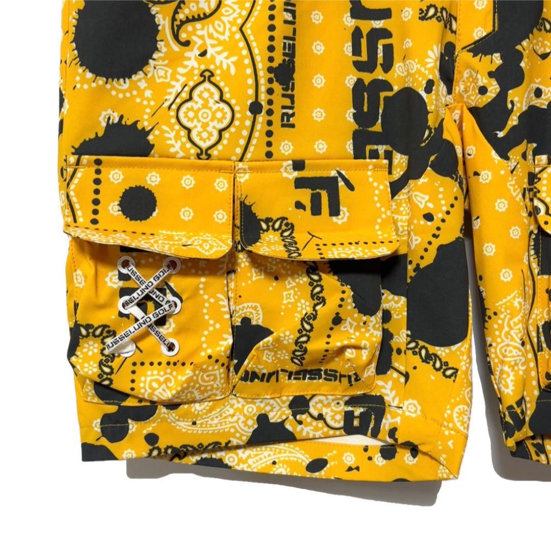 新品 ラッセルノ ゴルフ バンダナ ストレッチ カーゴショーツ イエロー M 4