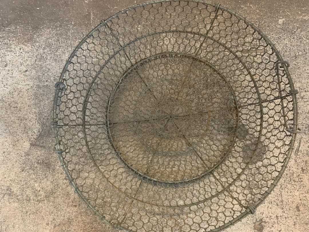 【レア】銅製 亀甲金網浅笊　古い ワイヤーメッシュ ざる 網 籠　レトロ 古道具