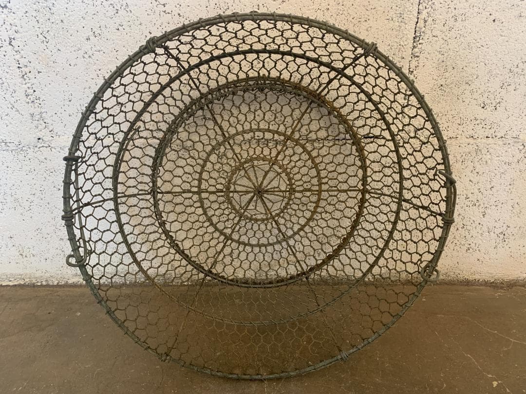 【レア】銅製 亀甲金網浅笊　古い ワイヤーメッシュ ざる 網 籠　レトロ 古道具