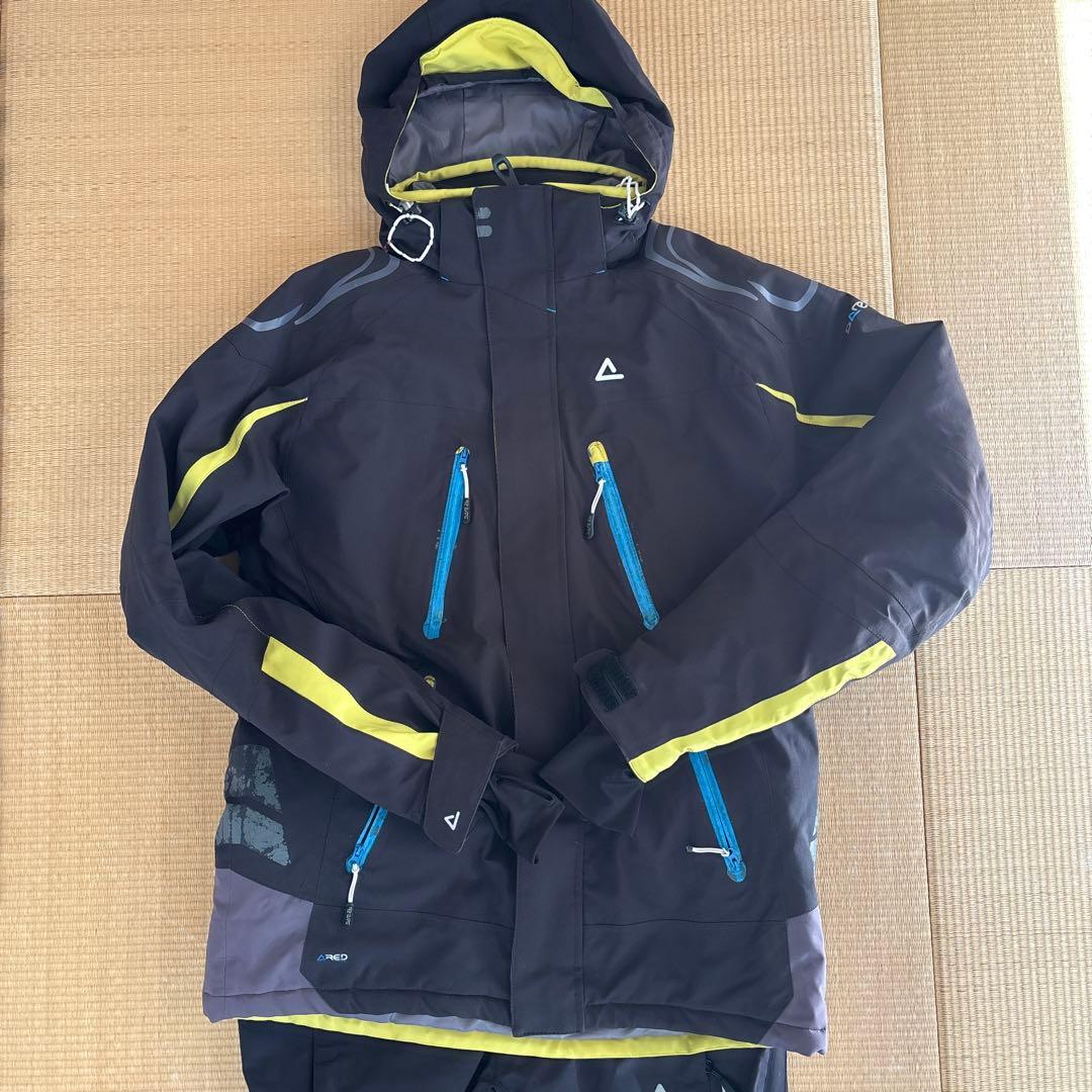 スキーウェア上下　メンズ 黒/黄 フード付き