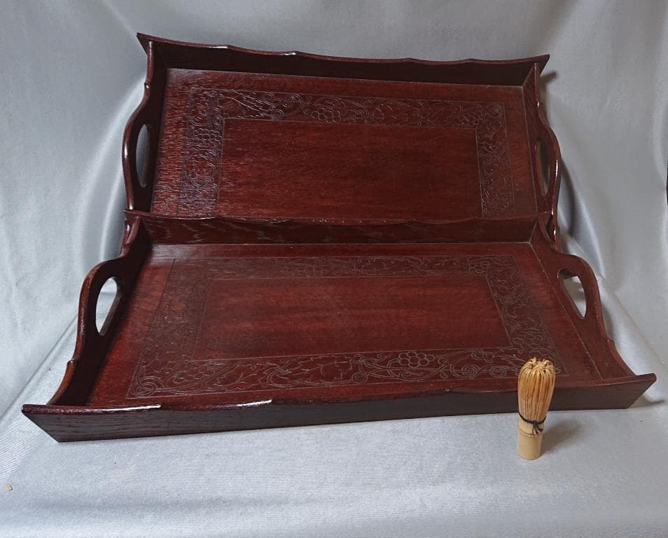 茶道具　　葡萄紋　通盆　佐藤豊樵造　共箱　１対