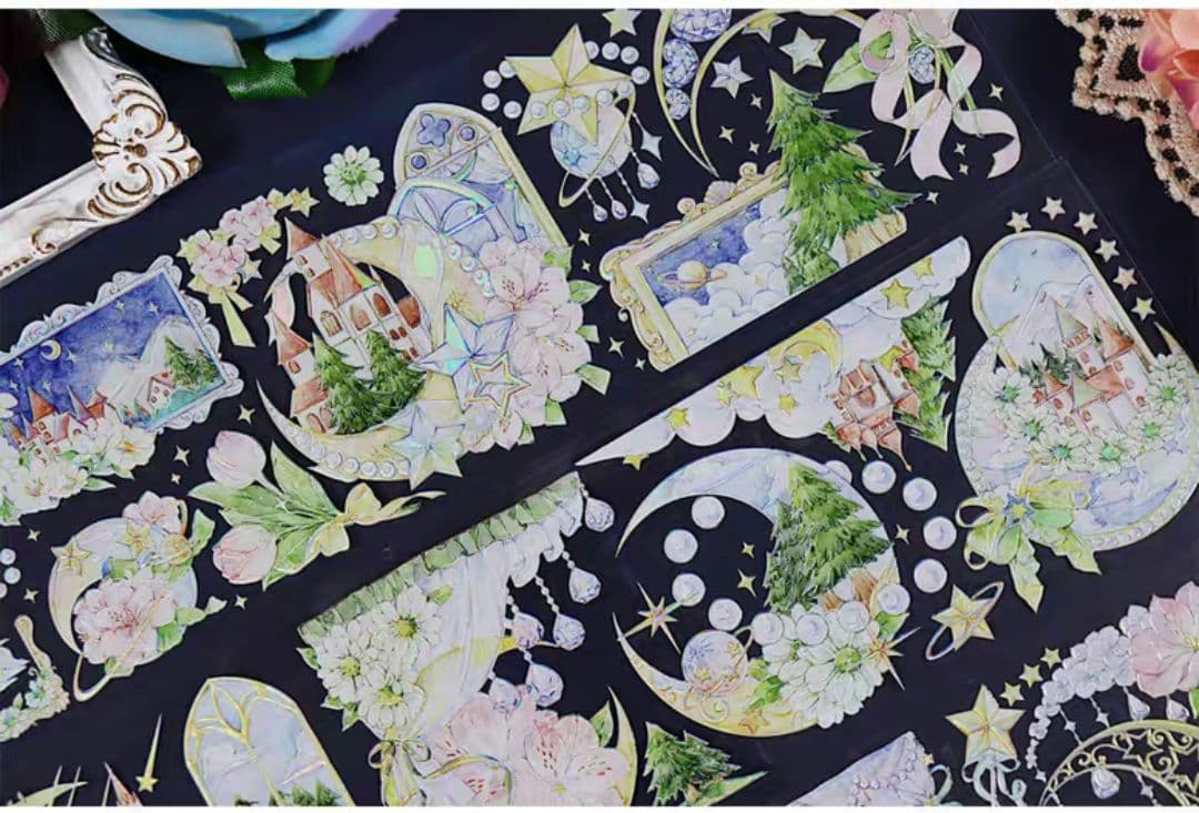 巻売 493★ 海外 マスキングテープ マステ PET 装飾 花 虹光