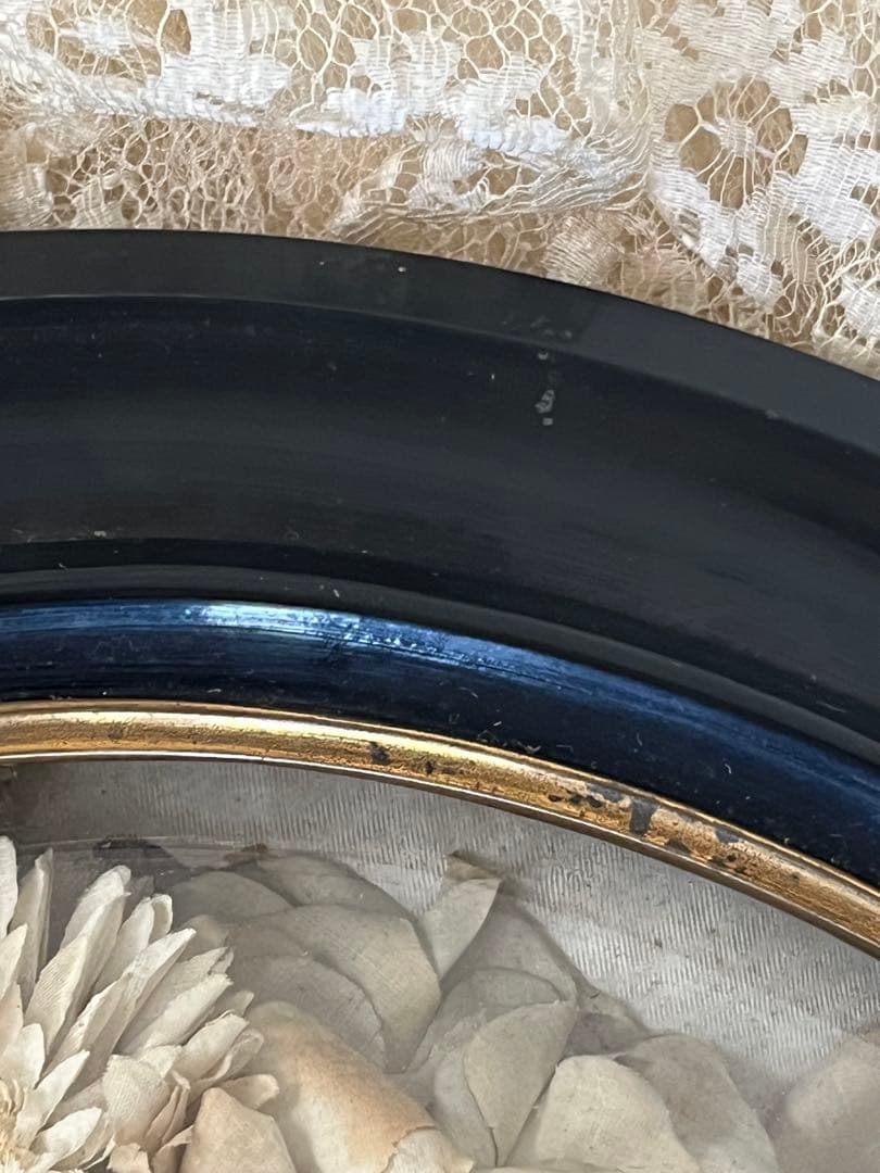 アンティークフランスナポレオンIII グローブドマリエ湾曲ガラスフレーム布花