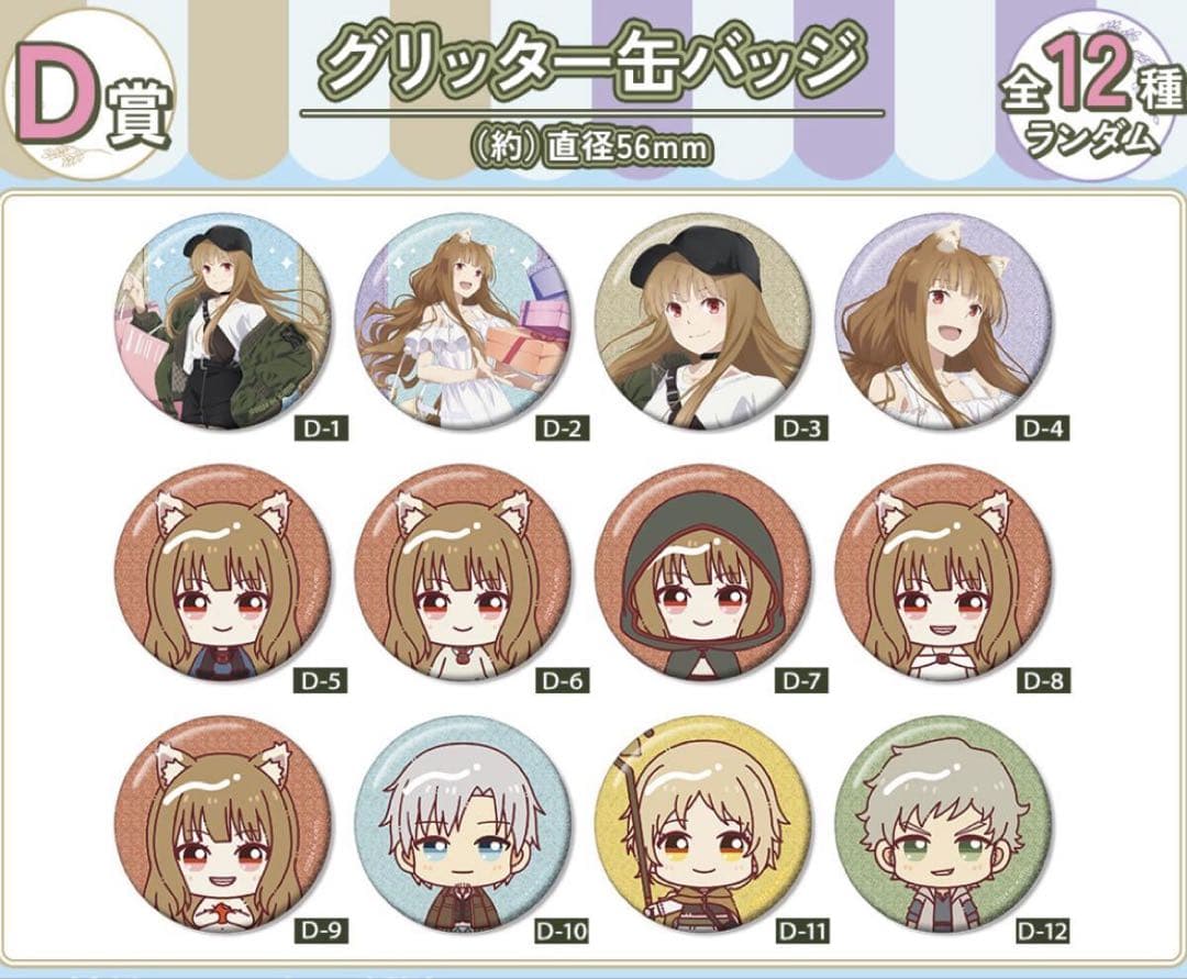 狼と香辛料 ドロードローくじ D賞 ホロ グリッター缶バッジ 全12種