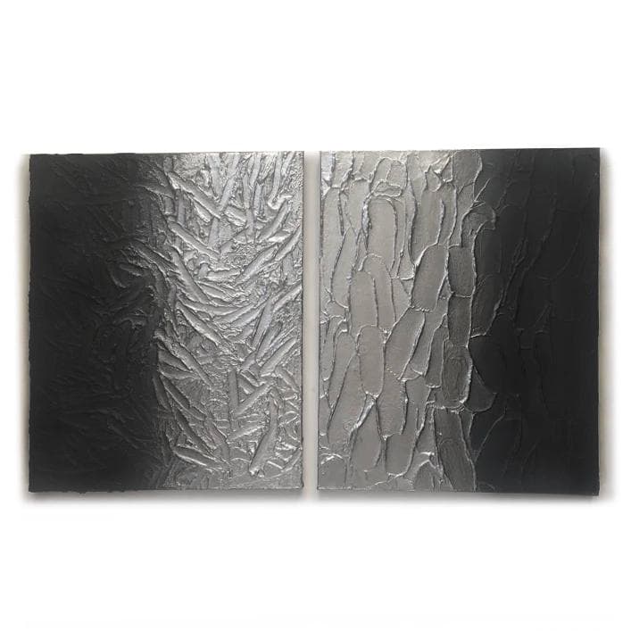 黒と銀の抽象画 二枚組｜F3サイズ｜ストリートアート　テクスチャーアート　絵画