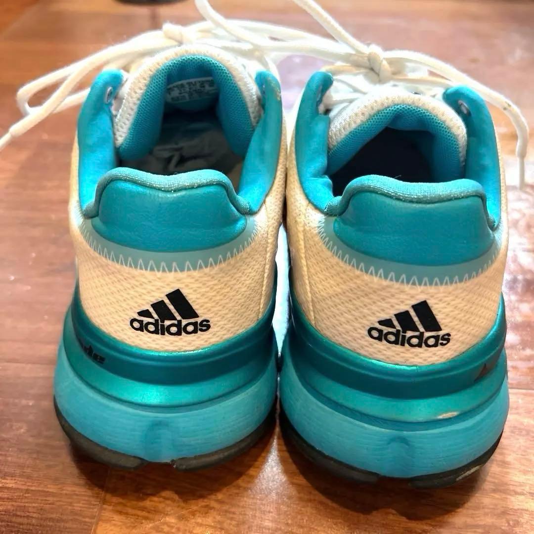 adidas テニスシューズ ホワイト/ターコイズ　オムニコート用　25.5㌢