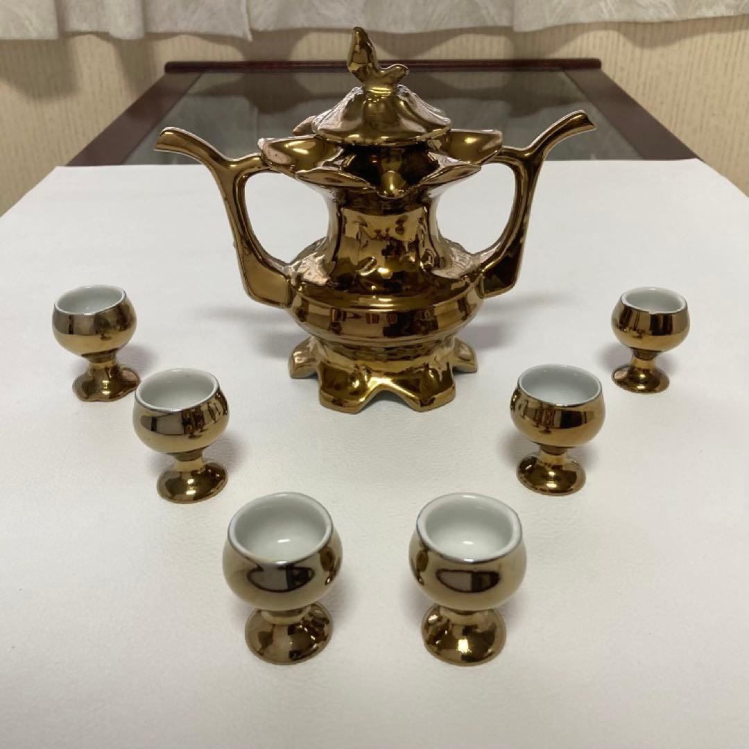 ティーポット カップ 茶器 置物 陶磁器 金色 装飾品 レトロ ヴィンテージ