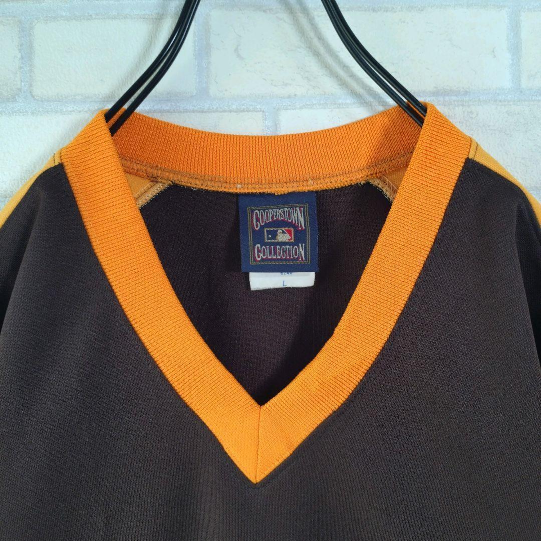 MLB★USA製 人気 パドレス 刺繍ロゴ ワッペン付 ゲームシャツ 茶 L