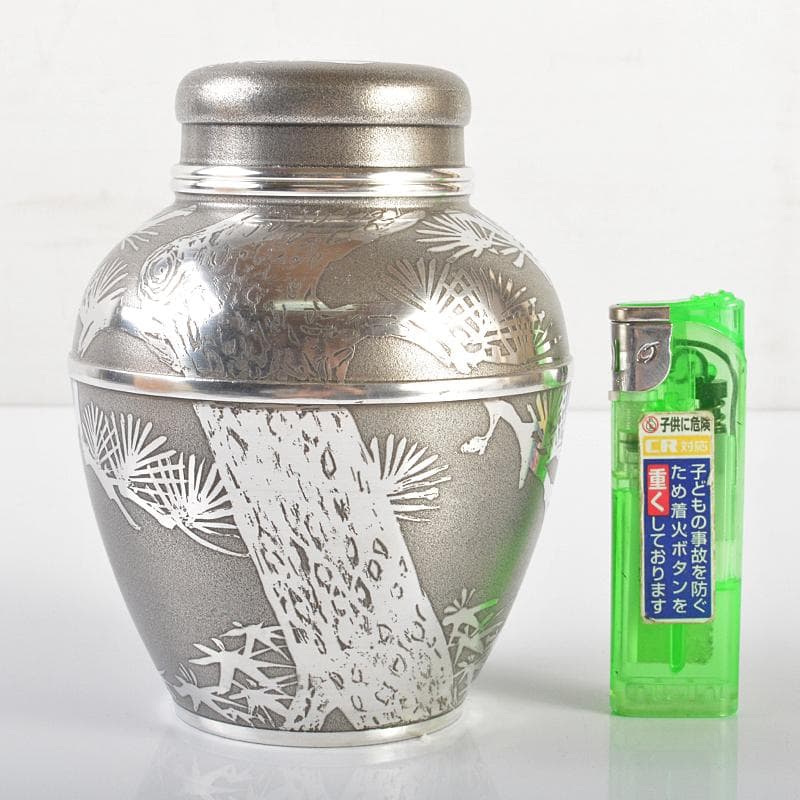 煎茶道具　錫半製　上錫　松文　茶壷　茶心壷　約446g　共箱　M　R6334