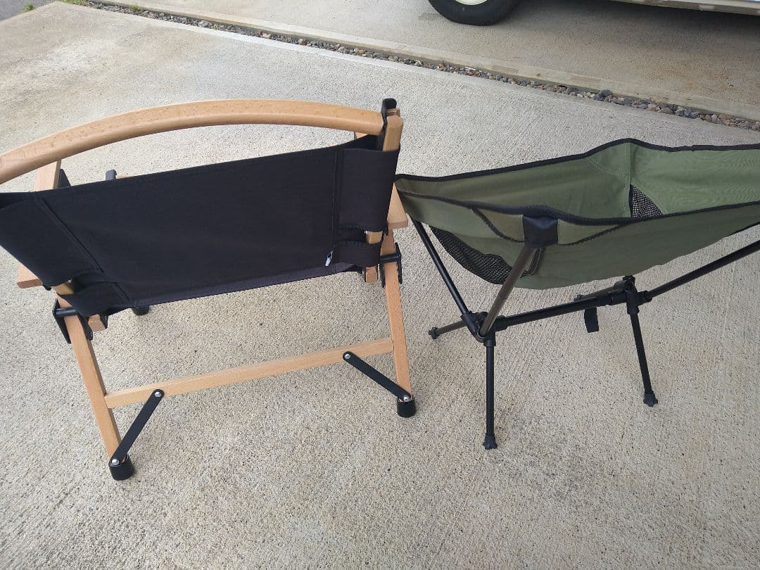 キャンプチェア2脚セット♪swen別注ウッドローチェア♪と焚き火チェアゆるキャン