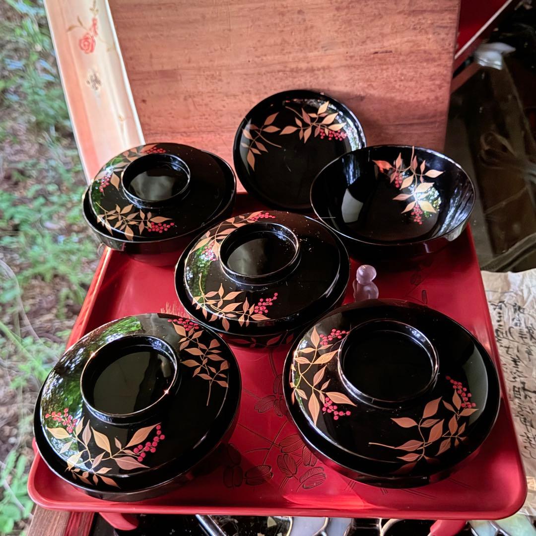 2192様感謝‼️JAPAN赤い実の南天蒔絵　明治32年‼️高台のない吸物椀 5客