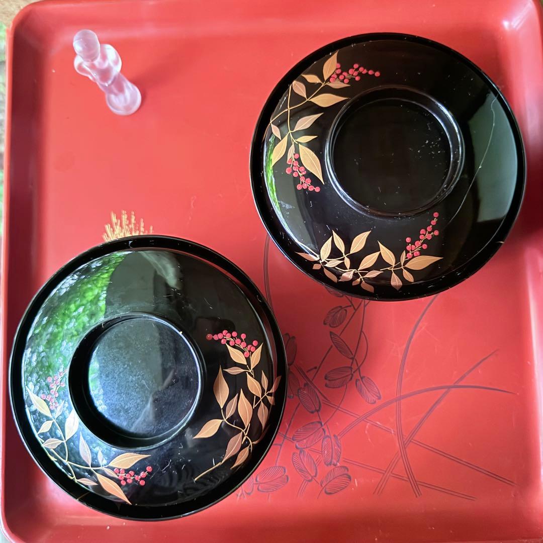 2192様感謝‼️JAPAN赤い実の南天蒔絵　明治32年‼️高台のない吸物椀 5客