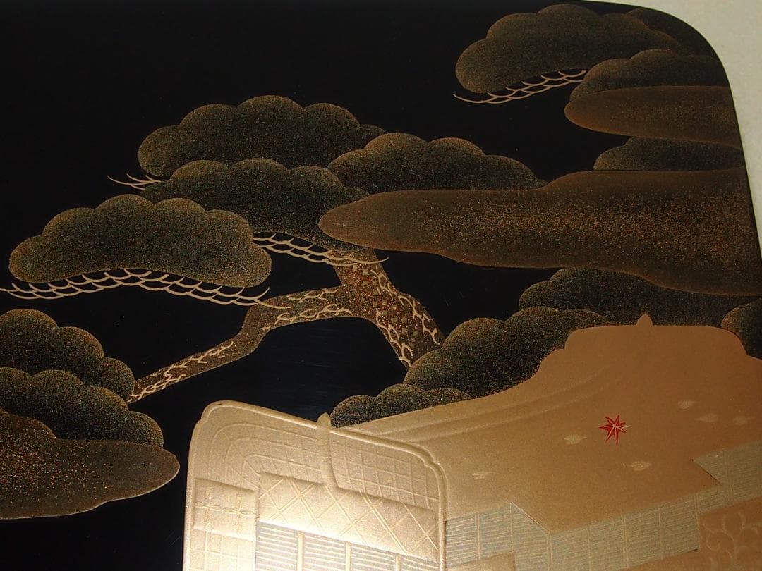 【美品】輪島塗 御所車蒔絵 硯箱 梨地 硯筥/文箱/レターケース/筆入れ 書道具