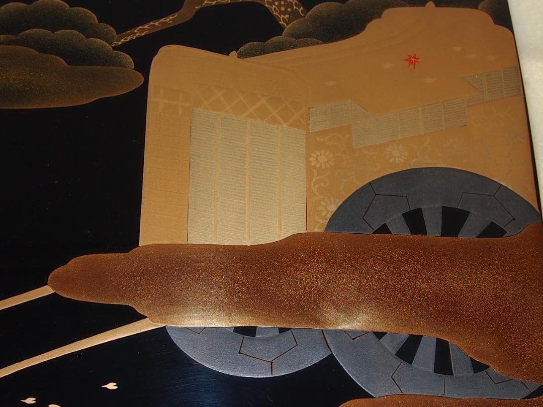 【美品】輪島塗 御所車蒔絵 硯箱 梨地 硯筥/文箱/レターケース/筆入れ 書道具