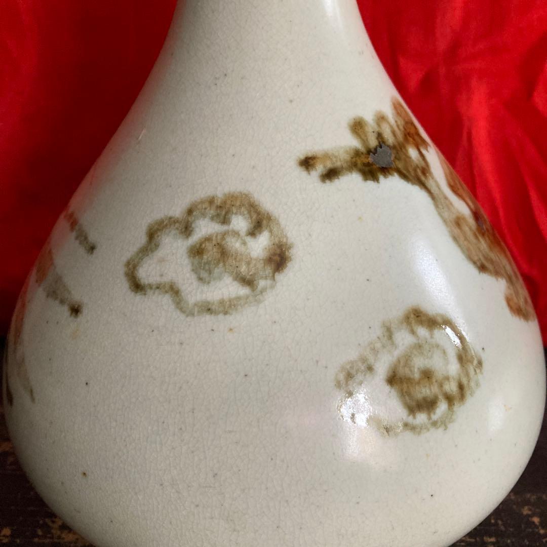 李朝　鉄砂　瓶　徳利　鳳凰文　箱付