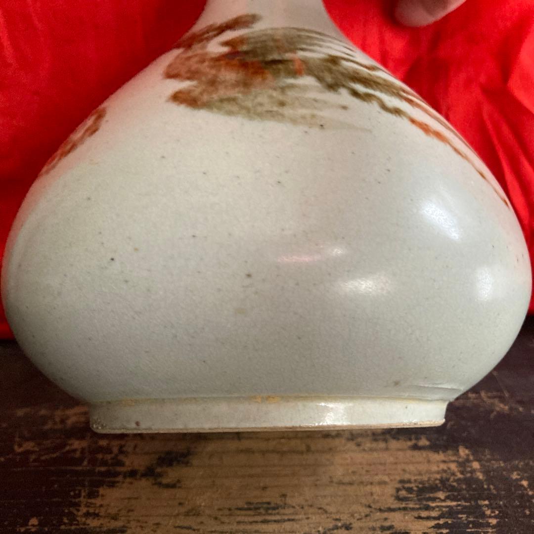 李朝　鉄砂　瓶　徳利　鳳凰文　箱付