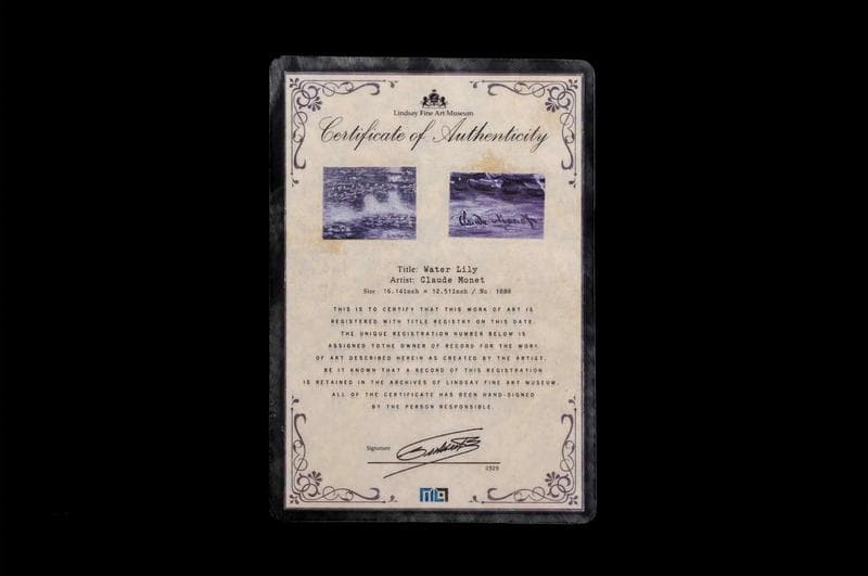 モネ　油彩　肉筆『睡蓮』表サイン　ギャラリー販売証明書　F6号　額装　b562