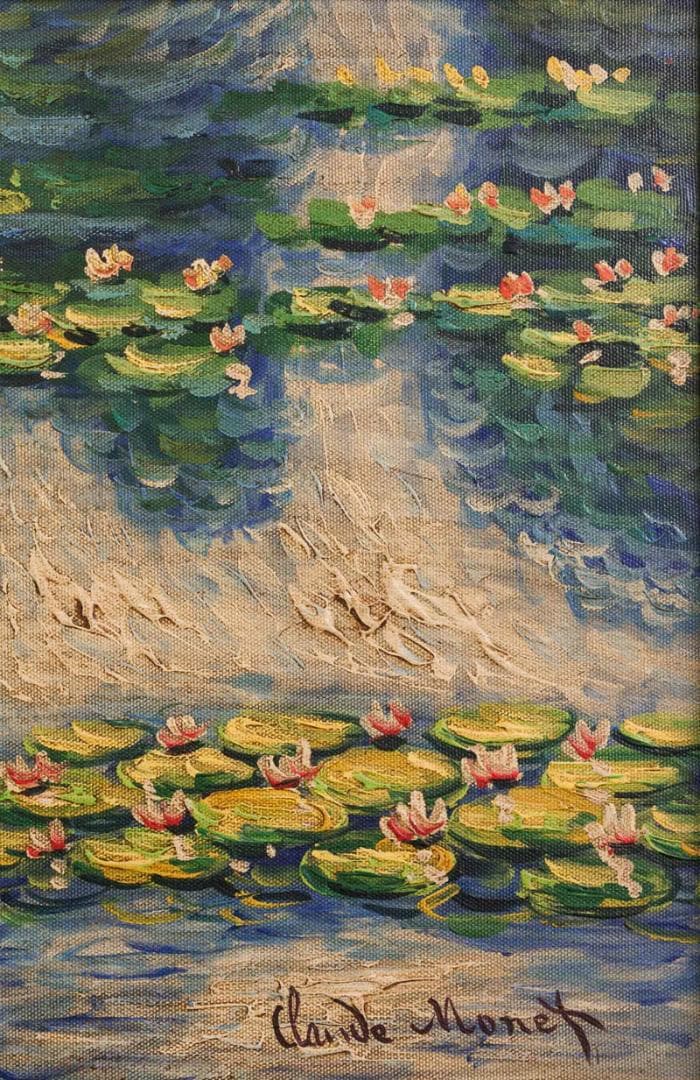 モネ　油彩　肉筆『睡蓮』表サイン　ギャラリー販売証明書　F6号　額装　b562