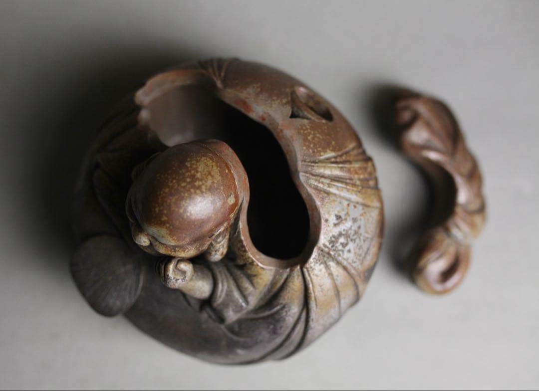 備前焼 難波好陽 細工 縁起物 七福神 布袋 置物 在銘 時代物 香炉 備前