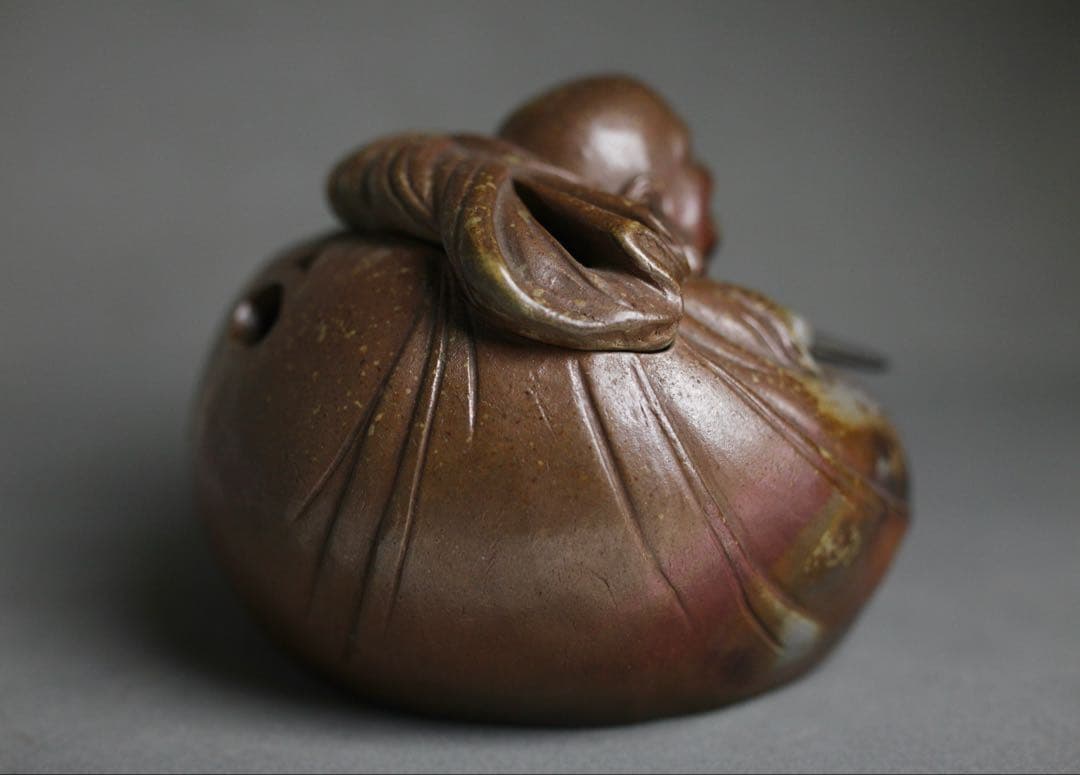 備前焼 難波好陽 細工 縁起物 七福神 布袋 置物 在銘 時代物 香炉 備前