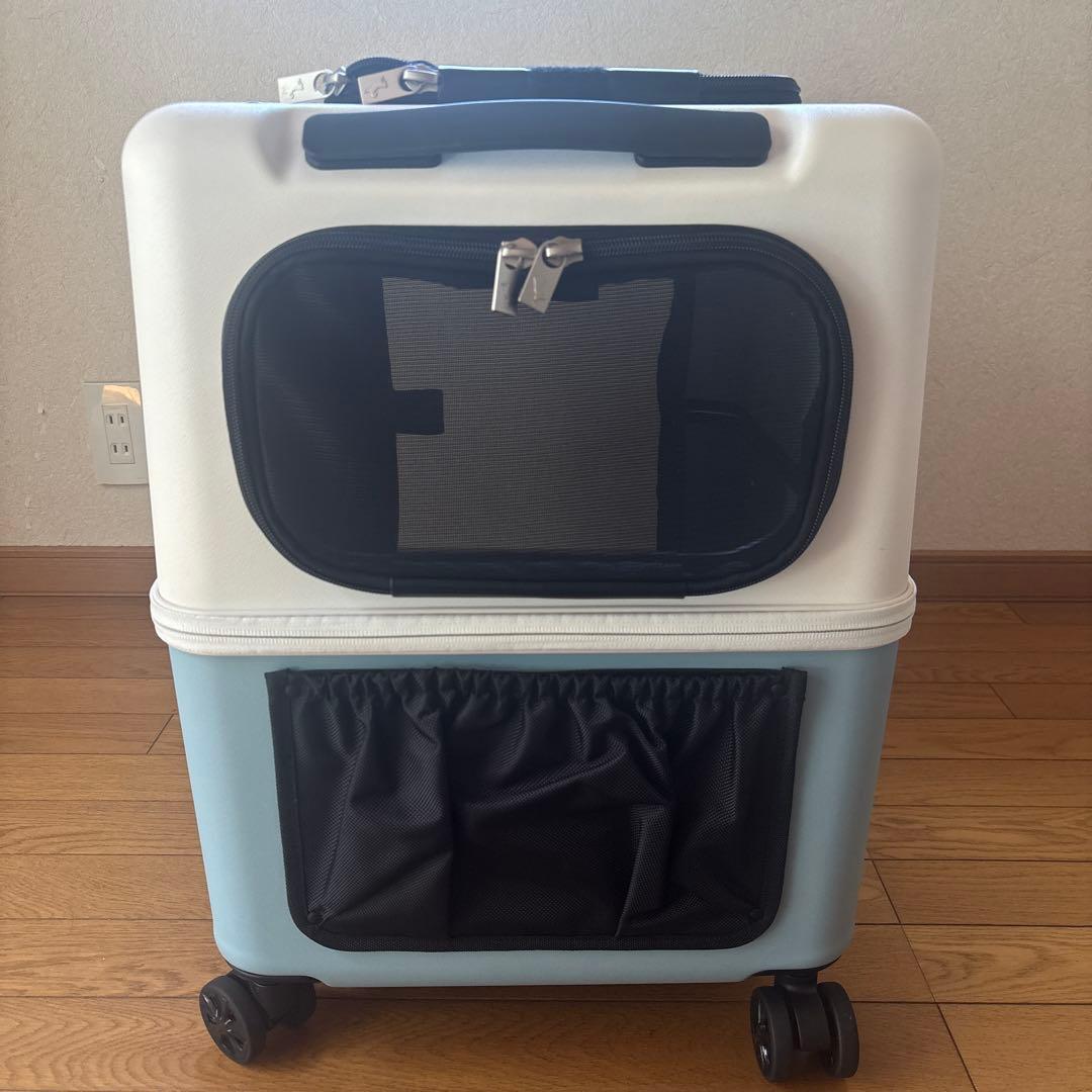 PETICO Ｌサイズ3点セット　クッション、レインカバー付き　ブルー✖️ホワイト