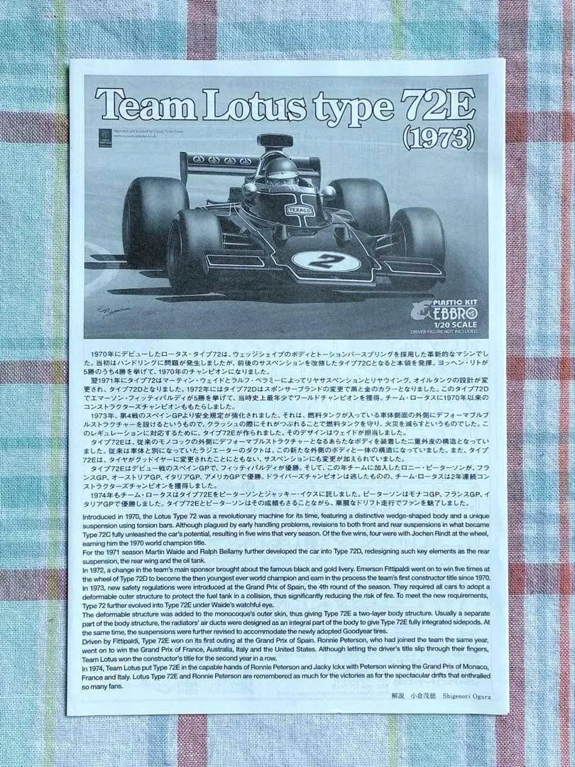 絶版 エブロ 1/20 ロータス 72E・フォード w/カルトグラフデカール