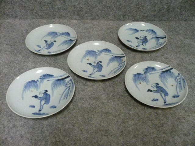 伊万里 染付 中皿 5枚 [B23795] 人物図 古美術 古玩