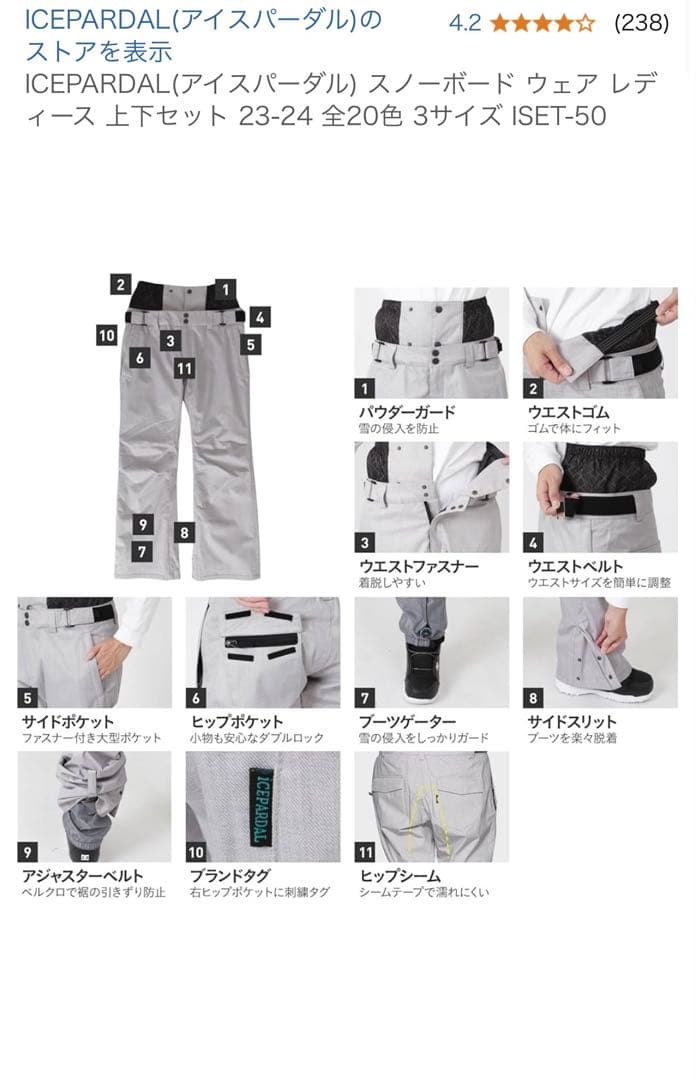 ICEPARDAL スノーボードウェア ISET-50 グレー 3サイズ（S）