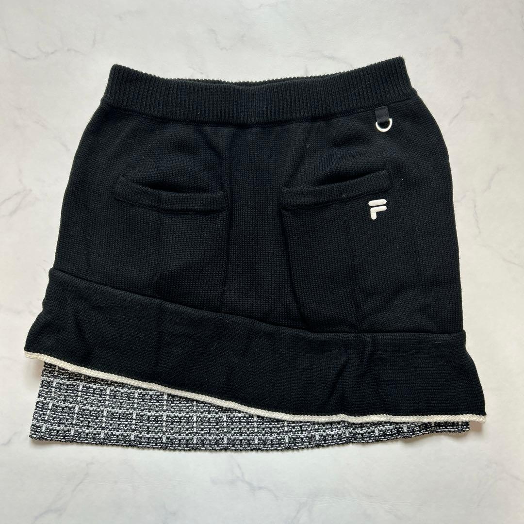 新品LLフィラFILA セーター スカート ゴルフセットアップ 2way 黒白