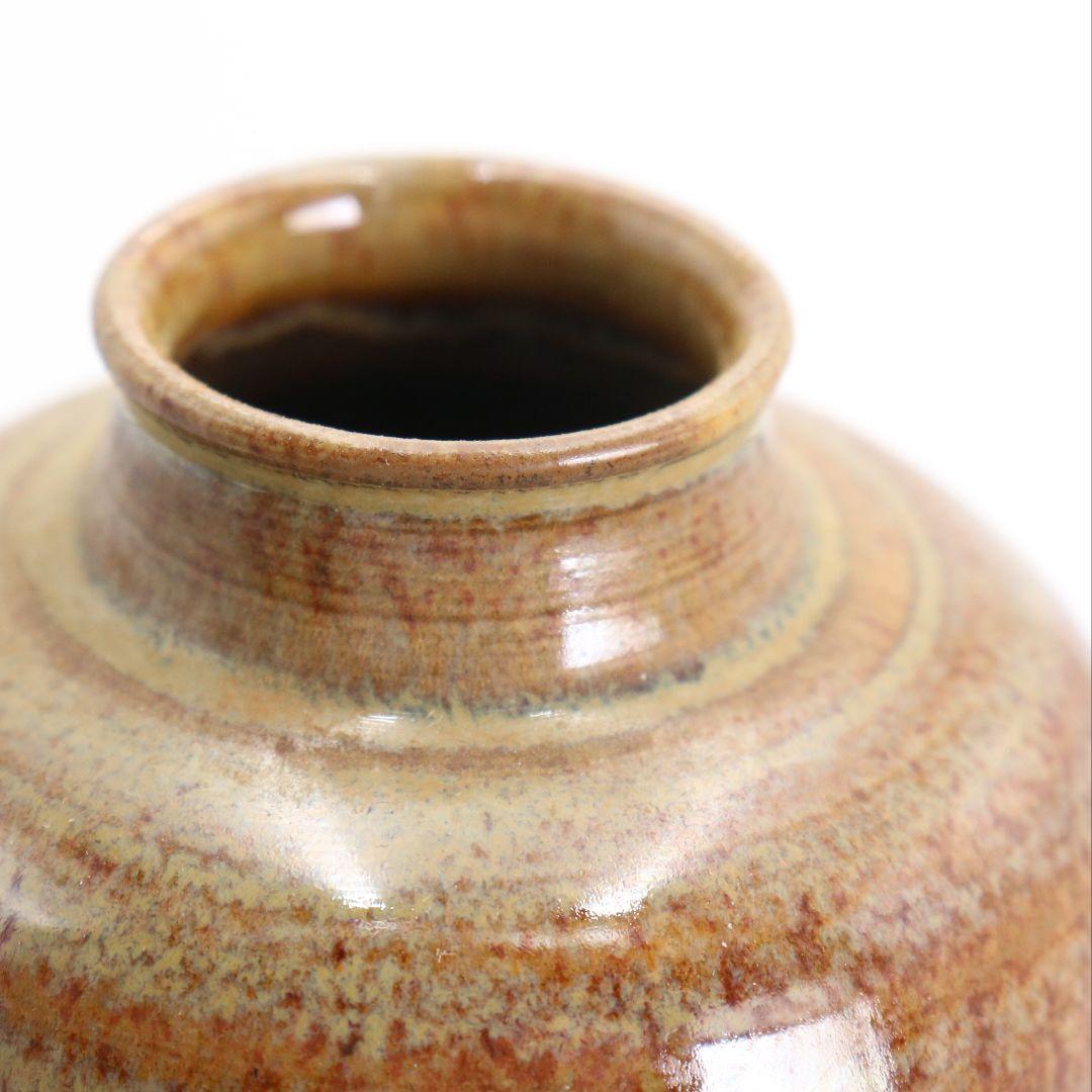 十三代八仙妻 高取喜恵作 高取焼 丸壷茶入 大阪蜀紅錦仕覆 濃茶　V982