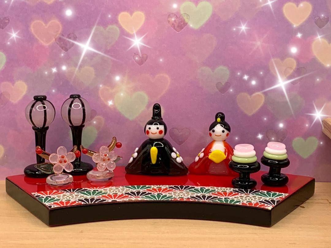 可愛い*°♡満開花ざかり雛☆ミニチュア　ガラス細工☆ひな祭り　桃の節句